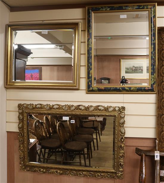 Two rectangular gilt mirrors and another with decorated frame (3)